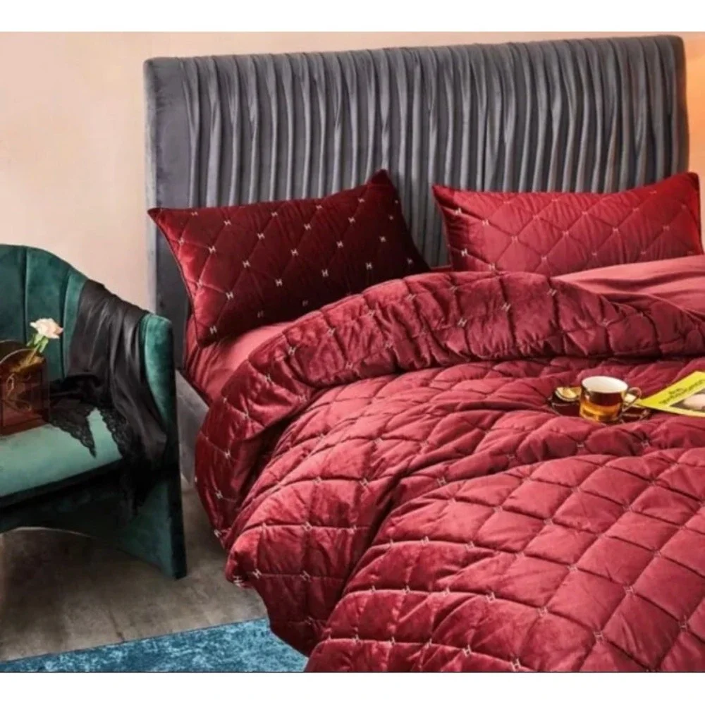 Deep Sleep‎ Home 100% Velvet Duvet Cover, Full Size, Dark Red